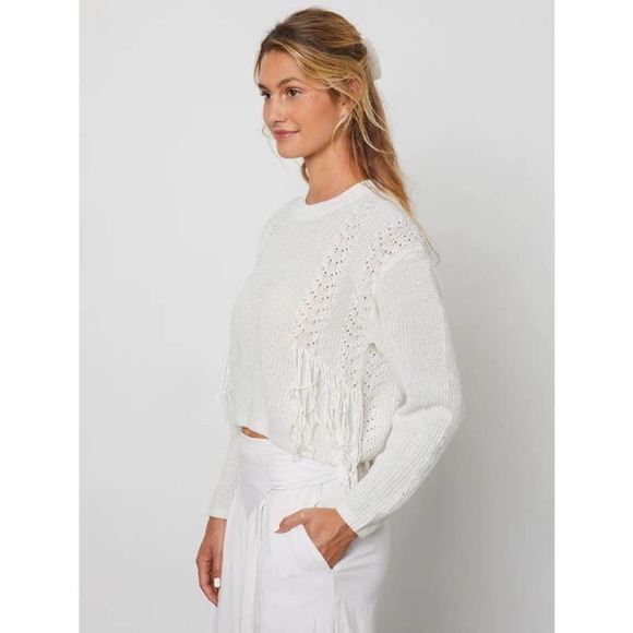 27 Miles Elegant Widel Fringe Front Sweater White Crew Neck Small EUC - Picture 2 of 10